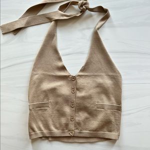 NEW! Halter knit sweater vest crop top - tan / light brown